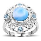 Royal Bali - Larimar, Blau Topas Ring, 925 Silber (Größe 21.00) ca. 5.89 ct