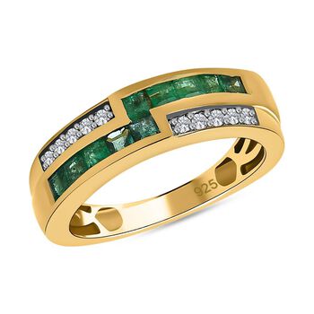 Geometric Meander Kagem sambischer Smaragd und Zirkon-Ring - 0,91 ct.