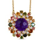 AA Afrikanischer Amethyst, Mehrfarbige-Turmalin Halskette, ca. 45 cm, 925 Silber 750 Gelbgold Vermeil ca. 10.73 ct