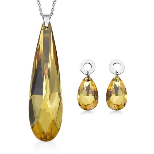2er-Set, simulierte, gelbe Kristall-Ohrringe und Anhänger mit Kette - 56 ct. image number 0
