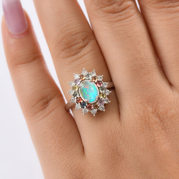 AA Nat&uuml;rlicher, &auml;thiopischer Welo Opal, Mehrfarbiger Saphir Ring 925 Silber rhodiniert (Gr&ouml;&szlig;e 19.00) ca. 2.41 ct image number 3