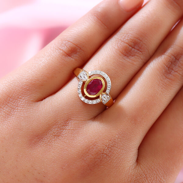 Afrikanischer Rubin und Zirkon-Ring, (Fissure gefüllt), 925 Silber vergoldet image number 3