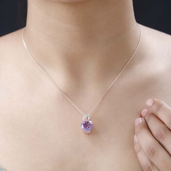 GP Art D&eacute;co Kollektion - Rose De France Amethyst, Diamant und Kanchanaburi blauer Saphir-Anh&auml;nger mit Kette in Silber