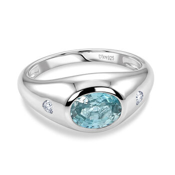 D'Joy Blauer Zirkon, Wei&szlig;er Zirkon Ring 925 Silber Rhodiniert (Gr&ouml;&szlig;e 17.00) ca. 2,06 ct