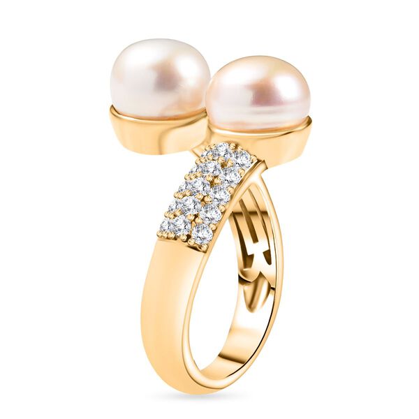 Weiße Süßwasser Perle (7.5-8 mm), Pfirsich-Süßwasser Perle (7.5-8mm) Ring Nickelfreies Messing 750 Gelb Vergoldet (Größe 17.00) 6.03 ct image number 5