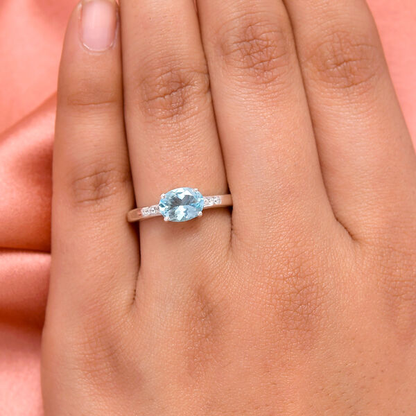 Espirito Santo Aquamarin und wei&szlig;er Zirkon-Ring, 925 Silber platiniert  ca. 1,21 ct image number 3