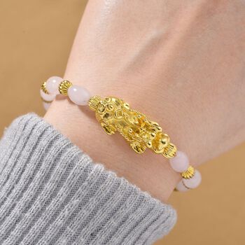 Rosenquarz Pixiu Armband, flexibel (ca. 18 - 19 cm), gelb vergoldet ca. 35.00 ct