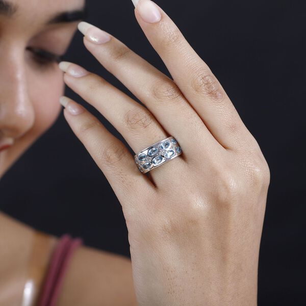 Kambodschanischer blauer und weißer Zirkon-Ring - 3,73 ct. image number 2