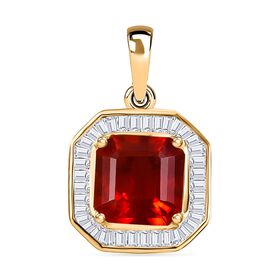 SEHR SELTENER AAAA Mexikanischer Kirschfeuer opal, Weißer Diamant Anhänger 417 Gold ca. 2.13 ct