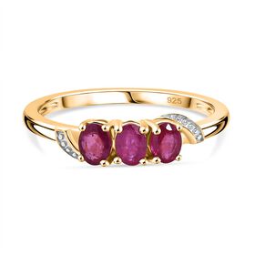 AA Afrikanischer Rubin (Fissure gefüllt) Ring 925 Silber 750 Gelb Vergoldet (Größe 18.00) ca. 0,76 ct