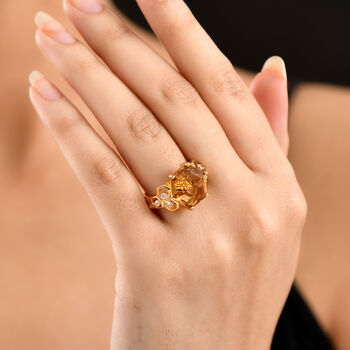 GP Trionfo Kollektion - Citrin, Wei&szlig;er Zirkon Ring 925 Silber 750 Gelbgold Vermeil (Gr&ouml;&szlig;e 20.00) ca. 7.38 ct