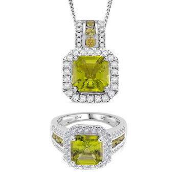 D'Joy Peridot und Moissanit Ring und Anh&auml;nger mit 45cm Kette