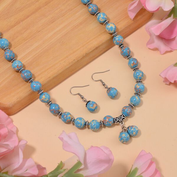 2er Set - Imperial Jaspis Halskette und Ohrringe, Antik-silber, ca. 252.50 ct image number 2