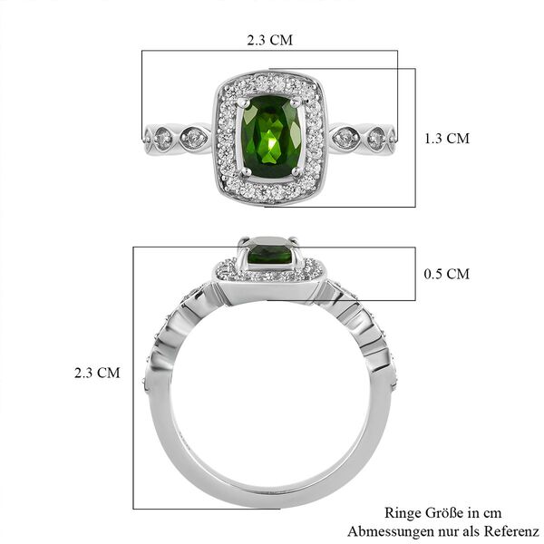 Natürlicher Chromdiopsid und weißer Zirkon-Ring, 925 Silber platiniert (Größe 21.00) ca. 1.22 ct image number 7