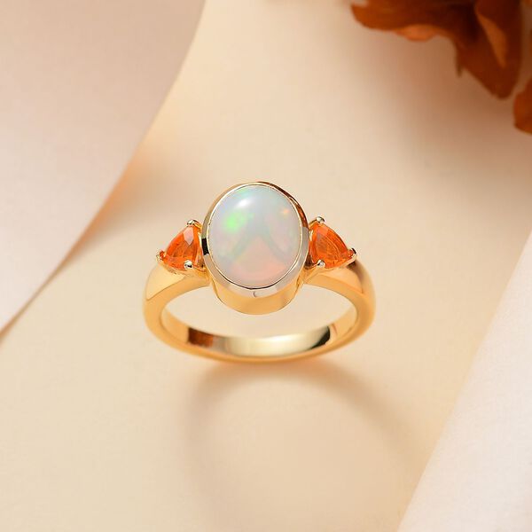 Natürlicher, äthiopischer Welo Opal, Feueropal Ring 925 Silber 750 Gelbgold Vermeil (Größe 18.00) ca. 2.02 ct image number 3