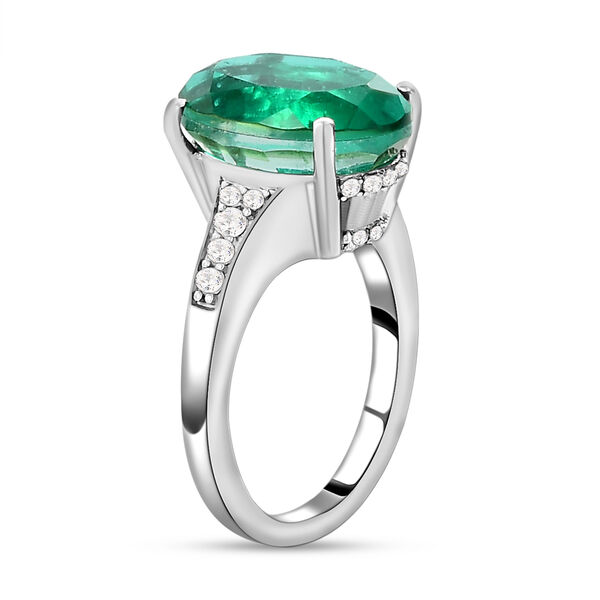 Smaragd-Triplett-Quarz und wei&szlig;er Zirkon-Ring, 925 Silber platiniert  ca. 6,79 ct image number 5