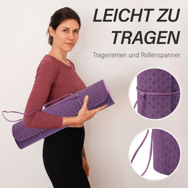 TPE rutschfeste Yogamatte, Rosa-Lila image number 5