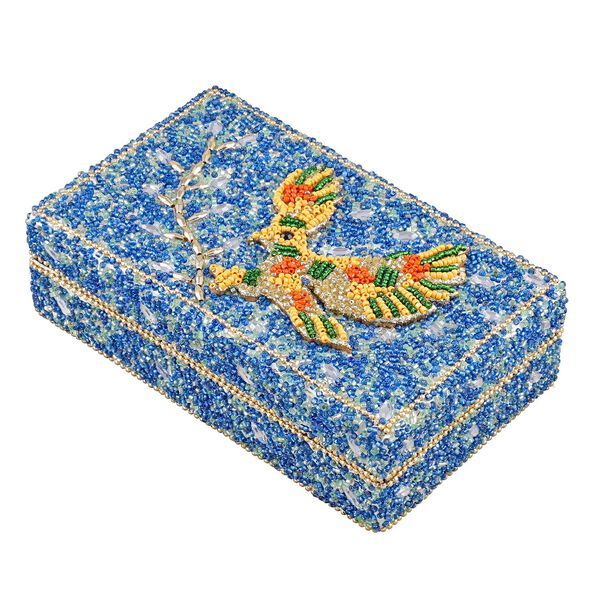 2er-Set – Oxidierte 20x13,5x7cm Aluminium-Schmuckbox und 16x9,5x3,8cm Perlen-Box, Adler-Prägung, Silber und Blau image number 5