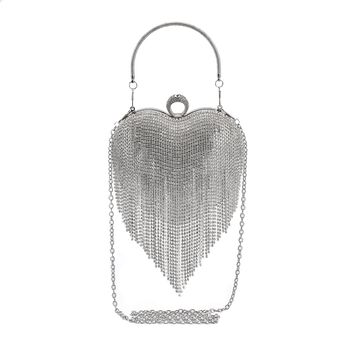 Herzf&ouml;rmige Clutch mit Kristallen, 15x16cm, silberfarben