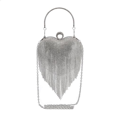 Herzförmige Clutch mit Kristallen, 15x16cm, silberfarben image number 0