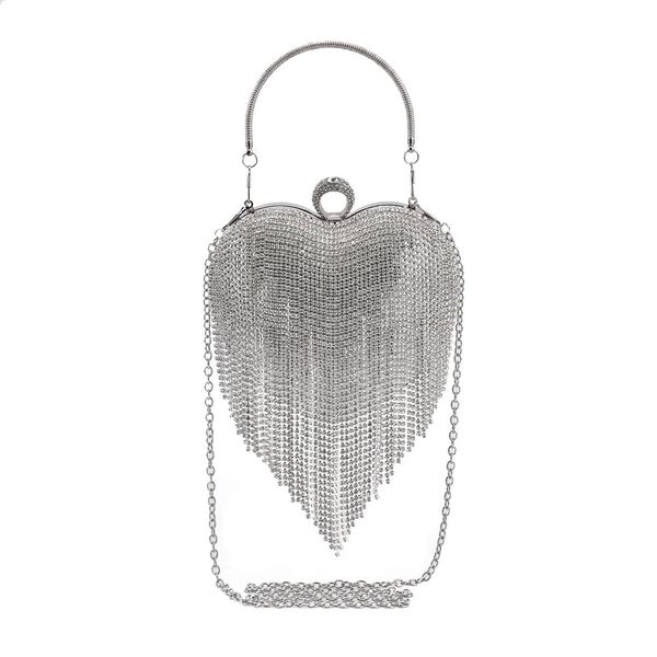 Herzf&ouml;rmige Clutch mit Kristallen, 15x16cm, silberfarben