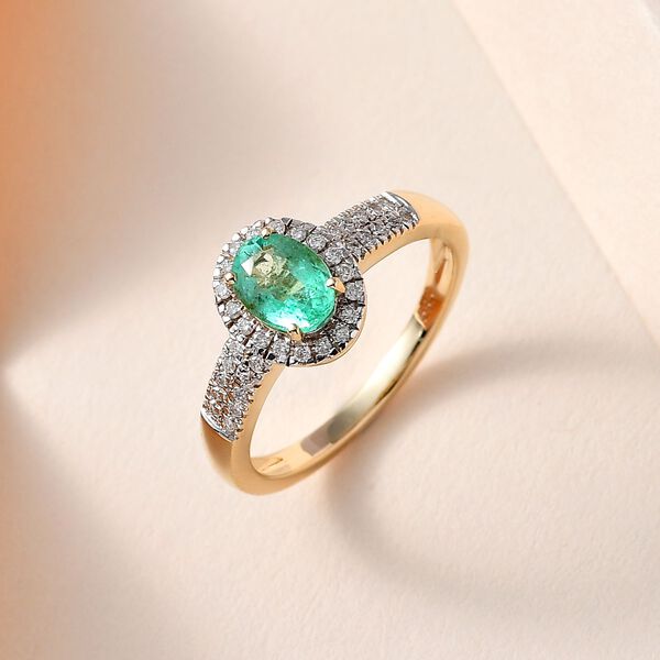 AA Kolumbianischer Smaragd, Wei&szlig;er Diamant Ring, 585 Gold (Gr&ouml;&szlig;e 17.00) ca. 0.99 ct image number 2