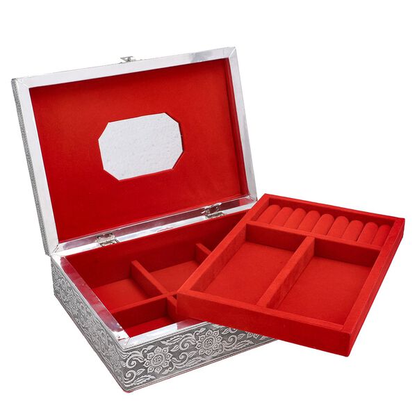 Schmuckk&auml;stchen aus Holz mit Aluminiumbeschlag, Baum-Verzierung, Silber image number 7