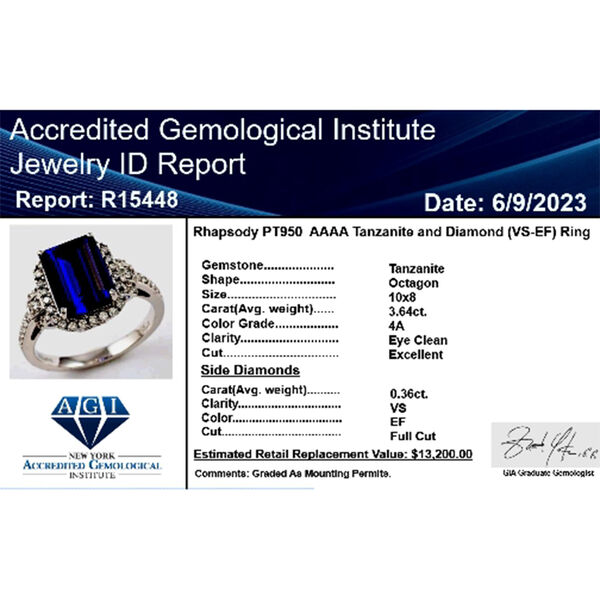 RHAPSODY AAAA Tansanit und VS-EF Diamant Ring in 950 Platin - 4 ct. image number 10