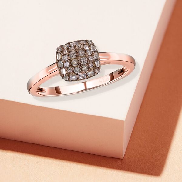 Nat&uuml;rlicher Champagner Diamant Ring, 925 Silber Ros&eacute;gold Vermeil, ca. 0.25 ct image number 2