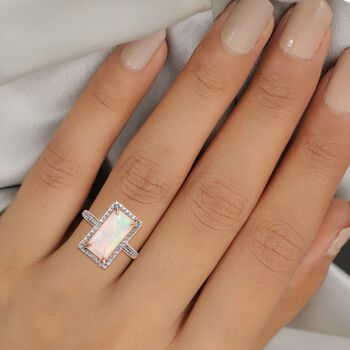 Nat&uuml;rlicher &Auml;thiopischer Opal und Zirkon Halo Ring 925 Silber Rosegold Vermeil