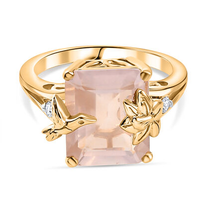 GP Trionfo Kollektion - Rosenquarz, Wei&szlig;er Zirkon Ring 925 Silber 750 Gelbgold Vermeil (Gr&ouml;&szlig;e 21.00) ca. 5.86 ct