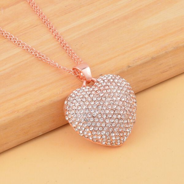 Weißer Kristall-Herz-Anhänger mit 73cm Kette in Roségoldton image number 2
