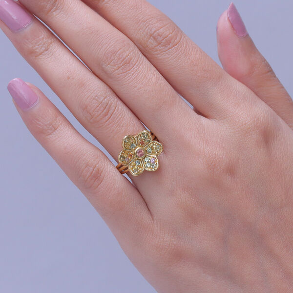 D'Joy Mehrfarbig Saphir Ring 925 Silber 750 Gelbgold vermeil (Gr&ouml;&szlig;e 18.00) ca. 1,15 ct image number 2