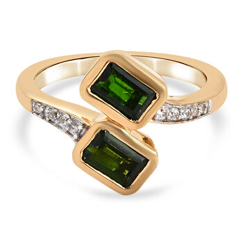 Nat&uuml;rlicher Chromdiopsid und Zirkon Bypass Ring 925 Silber vergoldet (Gr&ouml;&szlig;e 16.00) ca. 1,47 ct