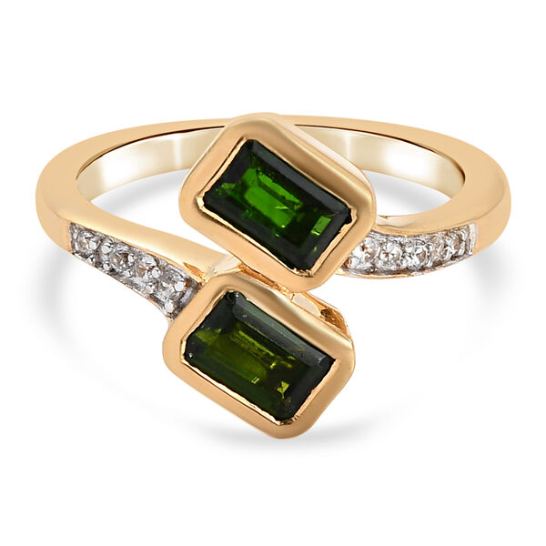 Nat&uuml;rlicher Chromdiopsid und Zirkon Bypass Ring 925 Silber vergoldet  ca. 1,47 ct