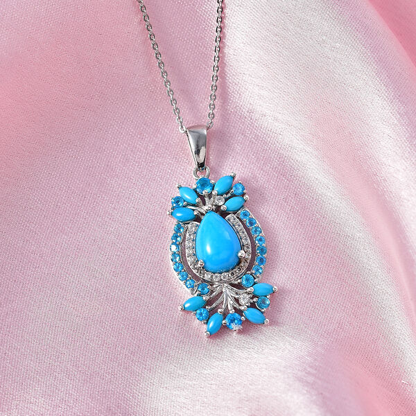 D'Joy Sleeping Beauty T&uuml;rkis, Neon Apatit und Wei&szlig;er Zirkon ca. 50 cm 925 Silber Rhodiniert ca. 3.12 ct image number 1