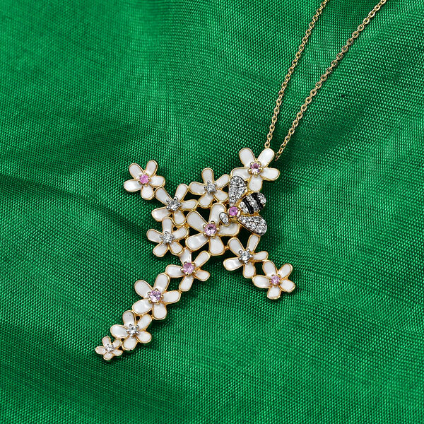 GP - Rosa Saphir Schmuckset ca. 50 cm 925 Silber 750 Gelbgold Vermeil ca. 0,56 ct. image number 1