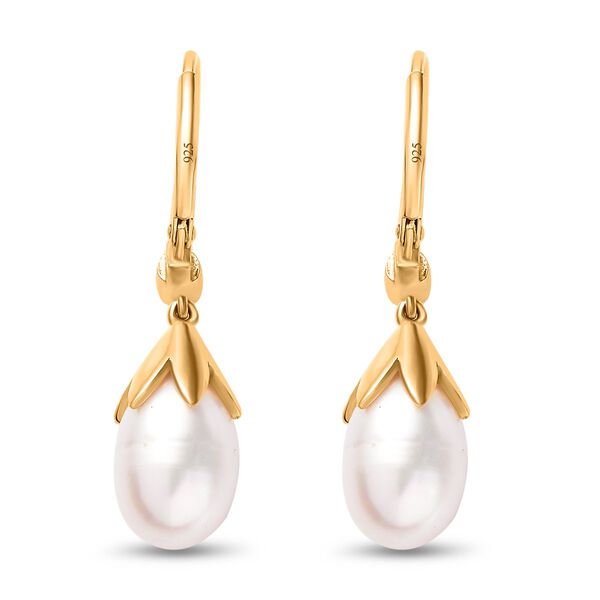 S&uuml;&szlig;wasser Perle, Wei&szlig;er Zirkon Ohrringe 925 Silber Gelbgold Vermeil ca. 0,10 ct. image number 5