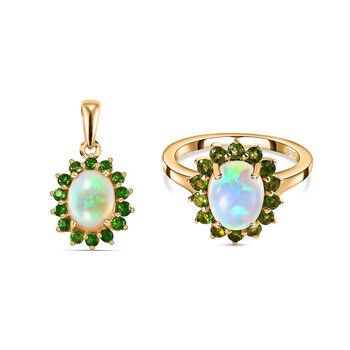 AA nat&uuml;rlicher, &auml;thiopischer Welo Opal und Chromdiopsid Ring und Anh&auml;nger