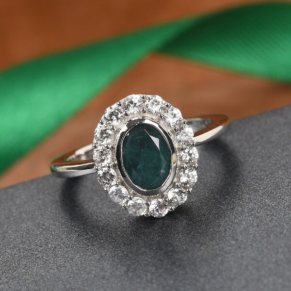 Blaugrüner Grandidierit und Zirkon Halo Ring 925 Silber Platin-Überzug image number 2