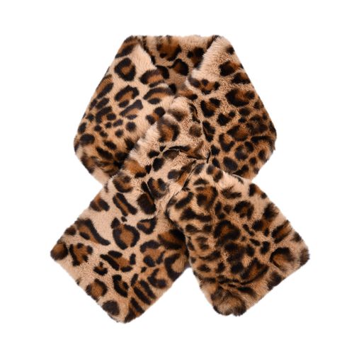 Kunstfell-Schal mit Leopardenmuster, Kamel, beige und schwarz image number 0