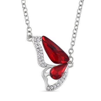 3er Set - Roter Kristall, Schwarzer Kristall Schmetterling Halskette (ca. 50 cm + 5 cm Extender), Armband (ca. 19 cm + 5 cm Extender) und Ohrringe