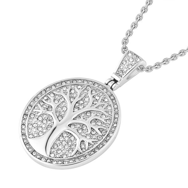 Lebensbaum-Anh&auml;nger wei&szlig;er Kristall mit Kette, silberfarben image number 4