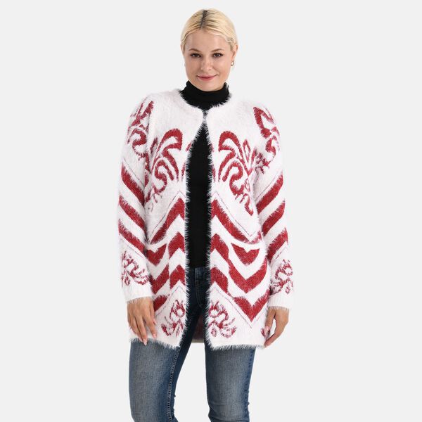 Cardigan mit abstraktem Blumenmuster und Taschen, One Size, L&auml;nge 78 cm, Rot image number 2