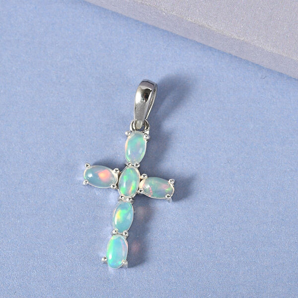 Nat&uuml;rlicher, &auml;thiopischer Opal-Kreuz-Anh&auml;nger in Silber image number 3