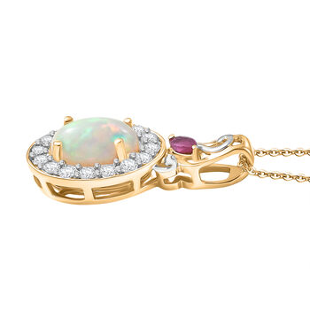 D'Joy nat&uuml;rlicher, &auml;thiopischer Welo Opal, afrikanischer Rubin und Zirkon Anh&auml;nger mit 50cm Kette - 2,13 ct.