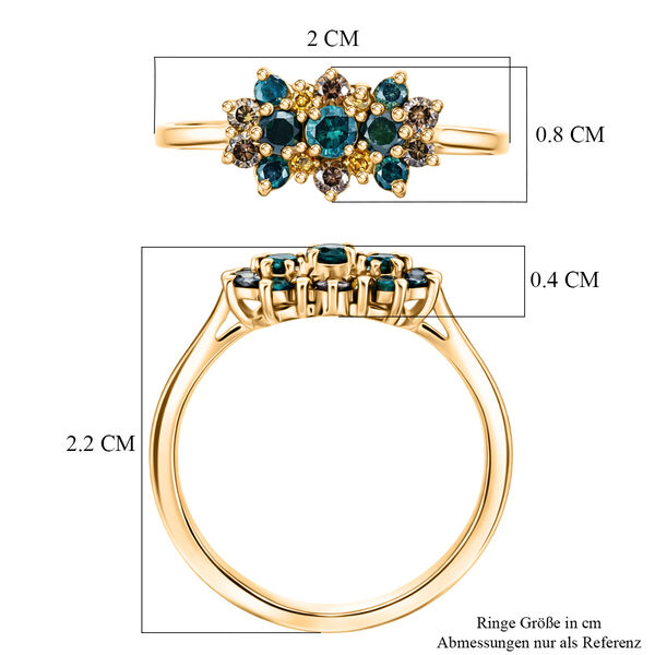 D'Joy Blauer Diamant, Gr&uuml;ner Diamant Ring 925 Silber 750 Gelbgold vermeil (Gr&ouml;&szlig;e 17.00) (10-15 Werktage Lieferzeit) ca. 0.50 ct image number 6