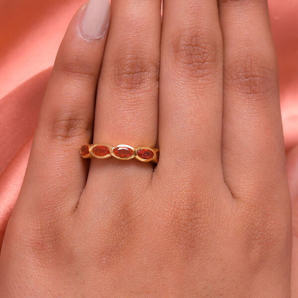 Mexikanischer Kirschfeuer Opal 5-Stein-Ring, 925 Silber vergoldet  ca. 0,78 ct image number 3