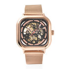 GENOA - Automatikwerk Schwarz & Rose Gold Zifferblatt, Wasserdichte Uhr mit rosegoldenem Edelstahl-Gewebeband image number 0