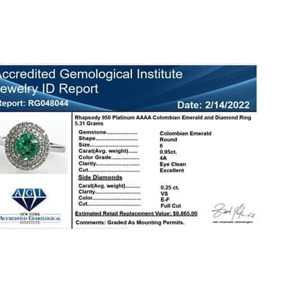 RHAPSODY AAAA kolumbianischer Smaragd und VS Diamant Ring in 950 Platin - 1,20 ct. image number 6